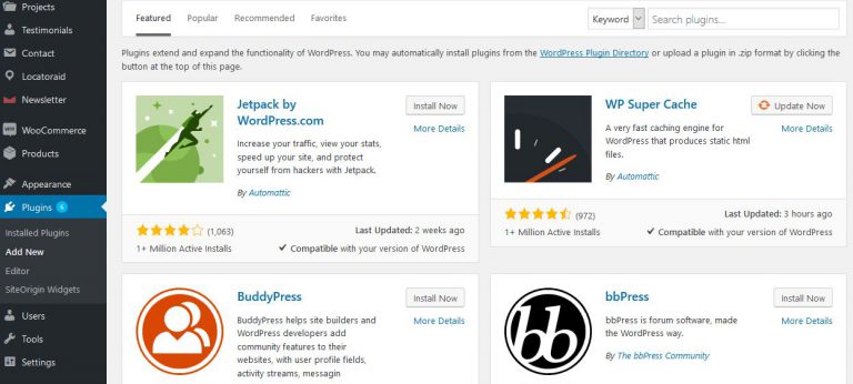 Available widgets and plugins windows in wordpress
